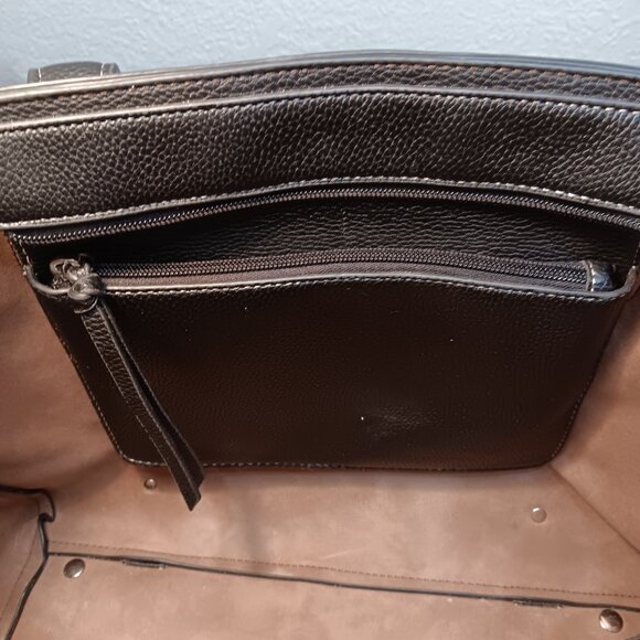 London Fog black faux leather large tote bag purse - Picture 7 of 14